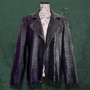 Erin London Metallic Blue Retro Textured Woven Shimmer Zip Jacket L